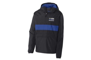 Image of Thin Blue Line 1/2 Zip Hooded - Embroidered - FLAG-TBL-1/2ZIP-HOODED-BLK/BLU-2XL