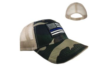 Image of Thin Blue Line Camo Trucker Hat - American Flag, Thin Blue Line - HAT-TBLAM-CAMO