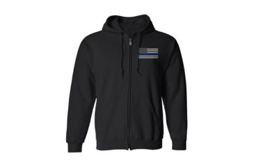 Image of Thin Blue Line Full Zip American Flag Hoodie, Large, Black, TBLH-ZIP-BLACK-L