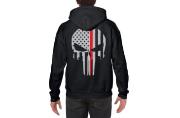 Image of Thin Blue Line Hoodie - Thin Red Line Skull Graphic, Black - REDPUN-H-BLACK-XXXXL