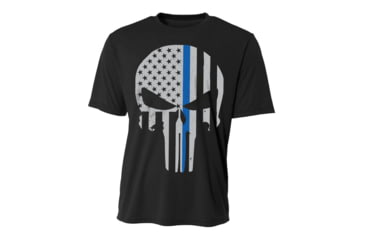 Image of Thin Blue Line Skull Polyester Shirt - POLY-SKULL-BLACK-XXXL