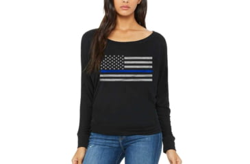 Image of Thin Blue Line Womens Off Shoulder - Classic, - FLAG-TBL-WOM-OS-BLACK-2XL