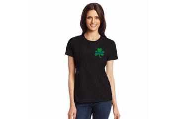 Image of Thin Blue Line Womens T-shirt, Small Shamrock, , Thin Blue Line - WOM-SM-STPAT-TBL-TSHIRT-BLACK-L