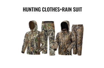 Image of Tidewe Silent Water Resistant Camo Hunting Clothes and Waterproof Breathable Lightweight Rain Suit Bundle, HC001-NCS-TE-RS002-BKS-V2-TE