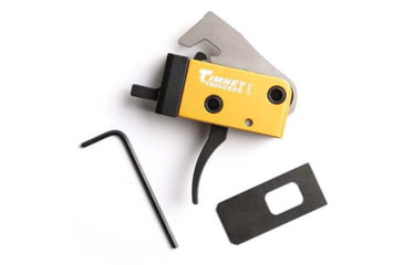 Image of Timney Triggers AR PCC Curved Shoe Trigger, SINGLE STAGE 2.5 to 3 LB, Pistol Caliber Carbine Fits all calibers in PCC, .40, .45, 9mm, Gold, Actual, 681