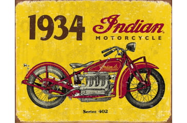 Image of Tin Signs 1934 Indian Motorcycles, 16in X 12.5in Reproduced From Authentic, Vintage Advertising, 1929