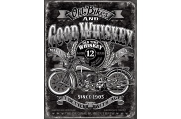 Image of Tin Signs Old Bikes Good Whiskey