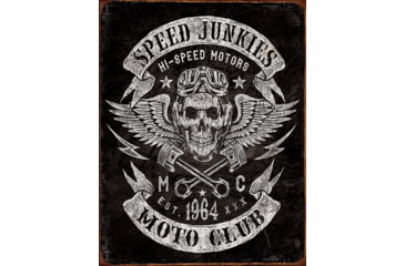 Image of Tin Signs Speed Junkies Moto Club Sign, 12.5in X 16in, 2053