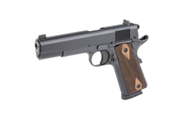 Image of Tisas USA 1911A1 Stakeout, Single Action Only, Semi-automatic, Metal Frame Pistol, Full Size, 45ACP, 5 in Barrel, Tenifer QPQ Finish, Black, Checkered Wood Grips, Brass Bead Front Sight, Round Hammer, 8 Rounds, 2 Magazines, 10100516