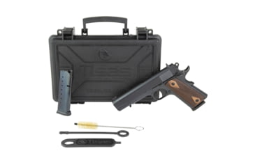 Image of Tisas USA 1911A1 Stakeout, Single Action Only, Semi-automatic, Metal Frame Pistol, Full Size, 45ACP, 5 in Barrel, Tenifer QPQ Finish, Black, Checkered Wood Grips, Brass Bead Front Sight, Round Hammer, 8 Rounds, 2 Magazines, 10100516