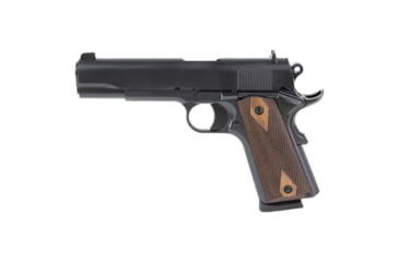 Image of Tisas USA 1911A1 Stakeout, Single Action Only, Semi-automatic, Metal Frame Pistol, Full Size, 45ACP, 5 in Barrel, Tenifer QPQ Finish, Black, Checkered Wood Grips, Brass Bead Front Sight, Round Hammer, 8 Rounds, 2 Magazines, 10100516