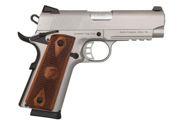Image of Tisas Zig-PCS-1911 Pistol, .45 ACP, 4in barrel, stainless steel frame, checkered walnut grip, recoil operated semi-automatic, 3-dot fixed, 8 round magazine, TSZIGPCS19114541FRRMPG