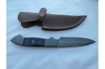 Image of Titan 15N20/1095 Damascus Steel Fixed Knife, TD-005, Bull Horn, Bolster Handle, 4.1in. Blade TDK-5