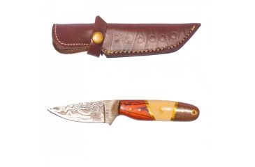 Image of Titan 15N20/1095 Damascus Steel Fixed Knife, TD-027, Camel Bone, Micarta, Pakka Wood Handle, 3.2in. Blade TDK-27