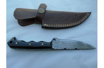 Image of Titan 15N20/1095 Damascus Steel Fixed Knife, TD-028, Bull Horn Skinny Handle, 4in. Blade, 8in. Overall TDK-28