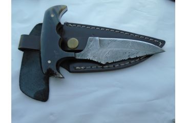 Image of Titan 15N20/1095 Damascus Steel Fixed Knife, TD-033, Bull Horn Handle, 4in. Blade, 6in. Overall TDK-33