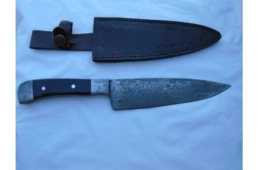 Image of Titan 15N20/1095 Damascus Steel Fixed Knife, TD-057, Bull Horn, Bolster Damascus Handle, 7.2in. Blade TDK-57