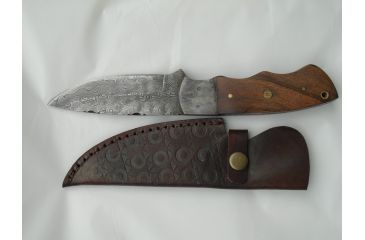 Image of Titan 15N20/1095 Damascus Steel Fixed Knife, TD-059, Walnut Wood Handle, 4.2in. Blade TDK-59