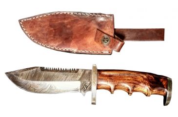 Image of Titan Damascus Fixed Blade Knives, Overall Length - 12.5 in, Blade Length - 6 in, Handle Material - Black Burl Walnut, Bolster Damascus Steel TD -105