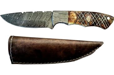 Image of Titan Damascus Fixed Blade Knives, Overall Length - 8.6 in, Blade Length - 4.2 in, Handle Material - Burnt Camel Bone TD -092
