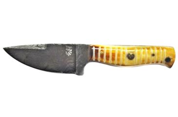Image of Titan International Knives 7.4in Hunter Knife Custom Hand Made Forged Damascus Steel Hunting Bowie Knife Burnt Bone Handle w/ Leather Sheath, 3.8in Blade, 7.3in, TDK-203