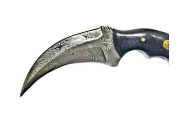 Image of Titan International Knives Damascus Karambit With Black Canvas Micarta Scales - Double Edge Karambit, 3.5in Blade, 7.4in TD-197