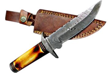 Image of Titan International Knives Damascus Knife / Titan / Camp / Hunting Knife - Burnt Bone Handle, 5.5in Blade, 10in Overall TD-206