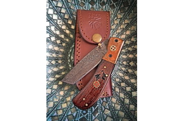 Image of USED Titan International Knives TF-012 Fixed Blade Knives, 4.2in, High Carbon Damascus Steel, Tanto, Engraved Walnut Handle, TF-012, EDEMO1, Used, Condition Fair, Missing Item