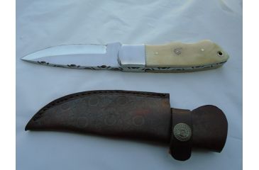 Image of Titan J2 Japanese Steel Fixed Knife, TJ-014, Bolster Damascus, Micarta Tan Handle, 4.2in. Blade TJK-14