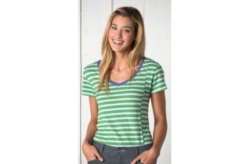 Image of Toad&amp;Co Slubstripe Short Sleeve Vee Tee - Womens-Agave Stripe-Large htd0125-Agave Stripe-Large