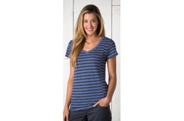 Image of Toad&amp;Co Slubstripe Short Sleeve Vee Tee - Womens-Dusty Indigo Stripe-Large