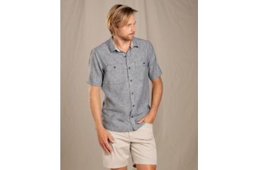 Image of Toad&amp;Co Taj Hemp Short Sleeve Shirt Slim - Mens, Blue Chambray, Extra Large, T2002905-934-XL
