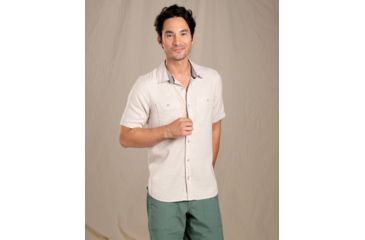 Image of Toad&amp;Co Taj Hemp Short Sleeve Shirt Slim - Mens, Oatmeal Chambray, Extra Large, T2002905-223-XL