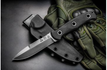 Image of Tops Knives Al Mar Mini Sere Operator, Fixed Blade Knif, 4 in, Tumble Blade Finish, 154cm RC 58-60 Cryo Treated Steel, Black G10 Handle, AMAR-01