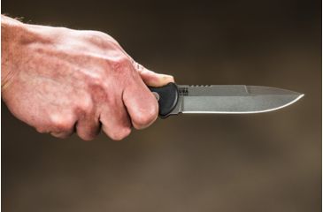 Image of Tops Knives Al Mar Mini Sere Operator, Fixed Blade Knif, 4 in, Tumble Blade Finish, 154cm RC 58-60 Cryo Treated Steel, Black G10 Handle, AMAR-01