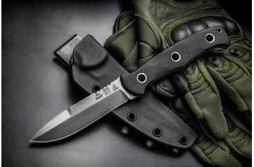 Image of Tops Knives Al Mar Mini Sere Operator, Fixed Blade Knif, 4 in, Tumble Blade Finish, 154cm RC 58-60 Cryo Treated Steel, Black G10 Handle AMAR-01