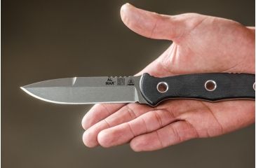 Image of Tops Knives Al Mar Mini Sere Operator, Fixed Blade Knif, 4 in, Tumble Blade Finish, 154cm RC 58-60 Cryo Treated Steel, Black G10 Handle AMAR-01