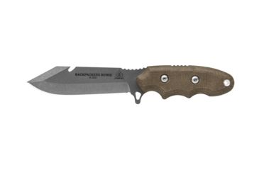 Image of Tops Knives Backpacker's Bowie Fixed Blade Knife,4.5in,1095 RC 56-58 Steel,Tumble Blade,Green Canvas Micarta Handle, BPB-01