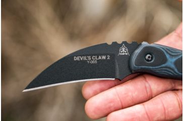 Image of TOPS Knives Devil's Claw 2 Fixed Blade Knife, 3.13in, 1095 Carbon Steel Blade, Blue/Black G10 Handle, DEVCL-02