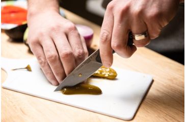 Image of TOPS Knives Dicer 3 Paring Kitchen Knife, 3.5in, CPM S35Vn Steel, Drop Point, Black Canvas Micarta/Blue-Black G10 Handle DCR3-01