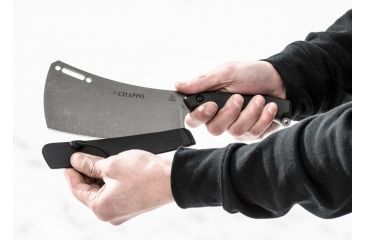 Image of Tops Knives El Chappo Fixed Blade Knif, 6 in Acid Rain Blade, 1095 RC 56-58 Steel, Black Canvas Micarta Handle ECHA-02