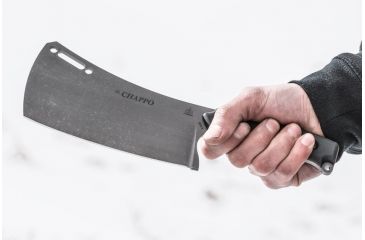 Image of Tops Knives El Chappo Fixed Blade Knif, 6 in Acid Rain Blade, 1095 RC 56-58 Steel, Black Canvas Micarta Handle ECHA-02