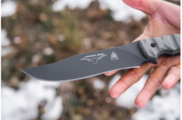 Image of Tops Knives Longhorn Bowie Micarta Fixed Blade Knife, w/Black River Wash and RMT, Black, 6.75in, LONGB-06