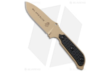Image of TOPS Knives Mil-Spie Elite Fixed Blade Knife, 4.00in, 1095, Drop Point Blade, Micarta Black Handle, Tan/Black, 8.00in, BHQ-63673