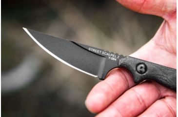 Image of TOPS Knives Street Scalpel 2 Fixed Blade Knife, 3.13in, 1095 Carbon Steel Blade, Black Canvas Micarta Handle, SSS-02
