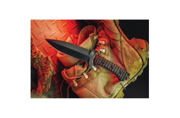 Image of TOPS Knives Szabo Express Single Edge Knife by Laci Szabo, 10.38in Overall, 5.63in Black Cerakote False Edge 1095HC Steel Blade, Black Sculpted Micarta Handle, Kydex Sheath, SZEX-01