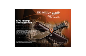 Image of TOPS Knives Woodcraft Fixed Blade Knife, 8.75in Overall, 4.38in 1095HC Steel Midnight Bronze Blade, Black/Tan Canvas Micarta Handle, Leather Sheath, WC01