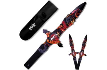 Image of Toro Knives Grito Fire Throwing Knives, 14.25in Overall, 3in Black Powder 3Cr13 Blade, Fire Dragon Artwork SS Handle, Nylon Sheath, 73