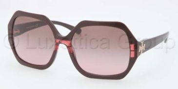 Image of Tory Burch TY7051 TY7051 Sunglasses 112714-5815 - Burgundy Striped Frame, Brown Rose Lenses