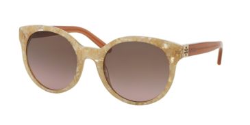 Image of Tory Burch TY7079 TY7079 Sunglasses 136014-54 - Blonde Marble/milky Chestnut Frame, Brown Rose Gradient Lenses